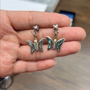 Vintage silver Butterfly Earrings with Iridescent Accents